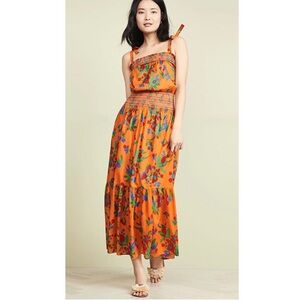 Tory Burch | Smocked Maxi Dress In Orange Floral Size Small